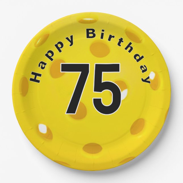 Assiettes En Carton 75e anniversaire Pickleball Jaune (Devant)
