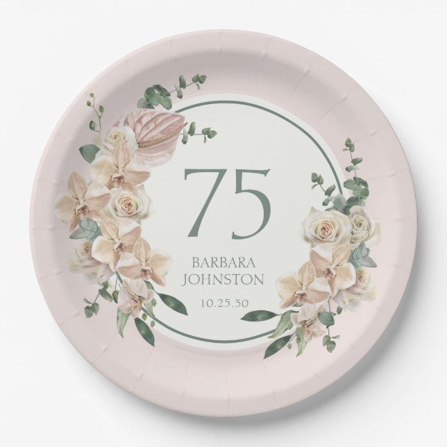 Assiettes En Carton 75e anniversaire Tropical Floral (Devant)