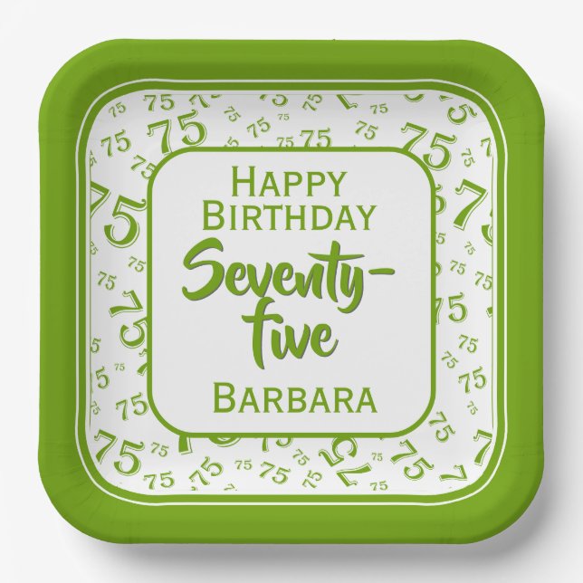 Assiettes En Carton 75e Motif du numéro aléatoire vert/blanc (Recto)