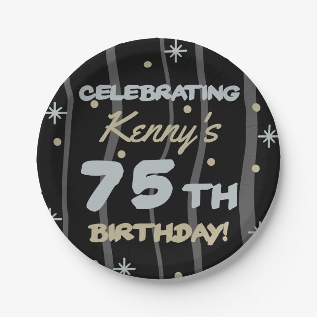 Assiettes En Carton 75th Birthday Party Ajouter votre nom (Devant)