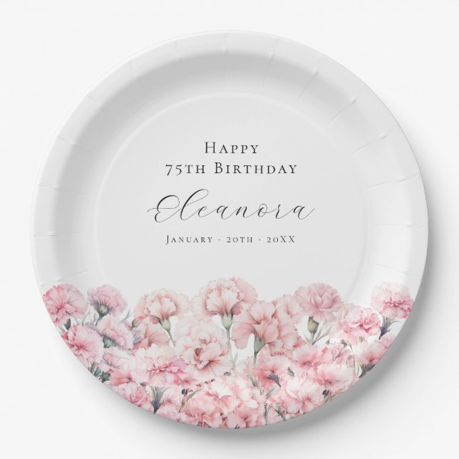 Assiettes En Carton 75th Birthday Pink Carnation January Birth Flower (Devant)