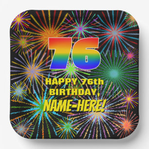 Assiettes En Carton 76e anniversaire : Feu d'artifice coloré et amusan