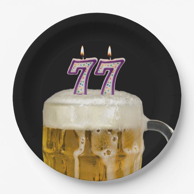 Assiettes En Carton 77e anniversaire Bière sur plaque de papier noir (Devant)