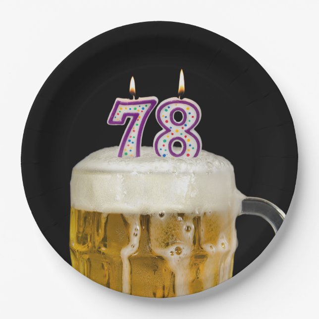 Assiettes En Carton 78e anniversaire Bière sur plaque de papier noir (Devant)