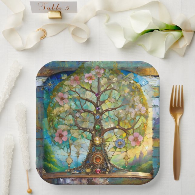 Assiettes En Carton 7 Chakra Blossoming Tree Of Life (Mariage)