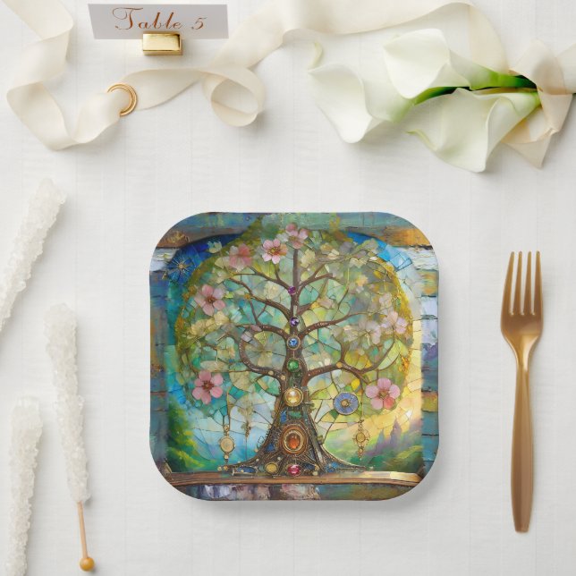 Assiettes En Carton 7 Chakra Fleurissant Arbre De Vie (Mariage)