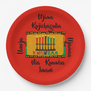 Assiettes En Carton 7 Principes des bougies Kwanzaa 9"