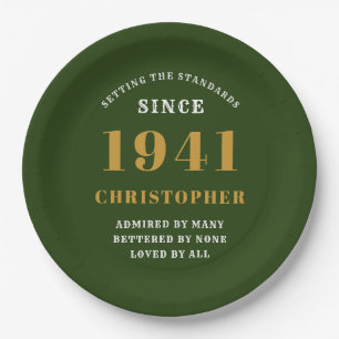 Assiettes En Carton 80e anniversaire 1941 Green Gold Love Personnalisé