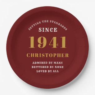 Assiettes En Carton 80e anniversaire 1941 Red Gold Love Personnalisé