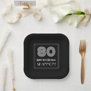 Assiettes En Carton 80e anniversaire — Art Déco Inspiré Look "80" 