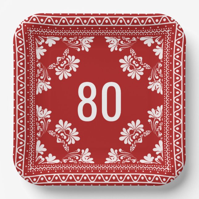 Assiettes En Carton 80e anniversaire Bandana rouge (Recto)