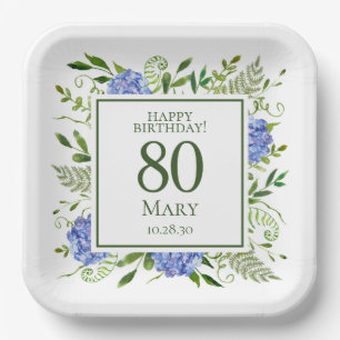 Assiettes En Carton 80e anniversaire Blue Hydrangeas