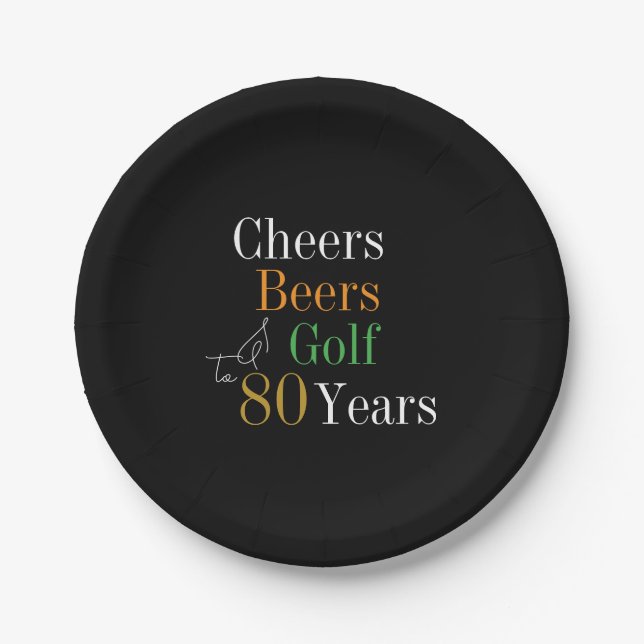 Assiettes En Carton 80e anniversaire Cheers Beers Golf Black Gold Part (Devant)