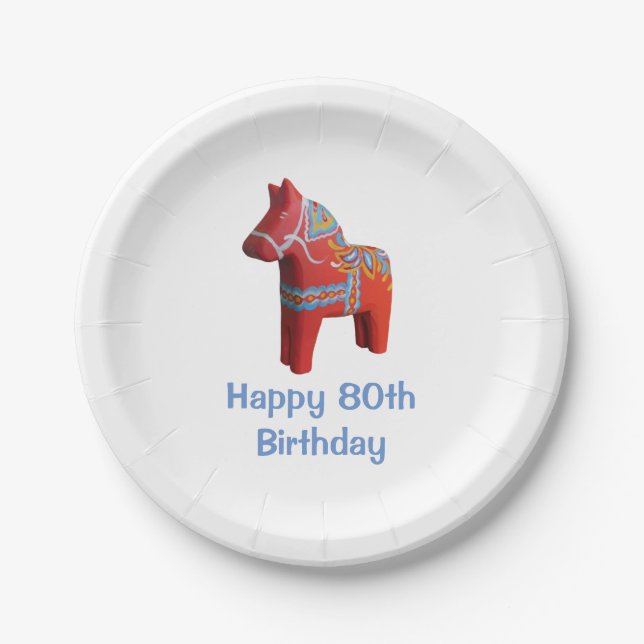Assiettes En Carton 80e anniversaire Dala Horse plaque en papier (Devant)