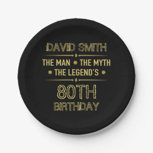 Assiettes En Carton 80e anniversaire de l'homme mythe Légende