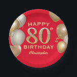 Assiettes En Carton 80e Anniversaire des Ballons Rouge et Or<br><div class="desc">80e fête d'anniversaire Ballons rouges et or et Plaques en papier Confetti. Pour plus de personnalisation,  cliquez sur le bouton "Customiser" et utilisez notre outil de conception pour modifier ce modèle.</div>