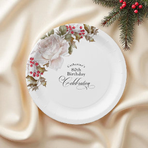 Assiettes En Carton 80e anniversaire Elégant Décembre Floral