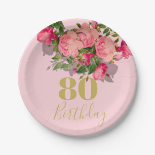 Assiettes En Carton 80e anniversaire Huitième Rose élégant