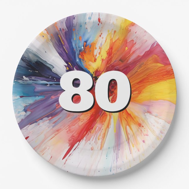 Assiettes En Carton 80e anniversaire Paint Blast (Devant)