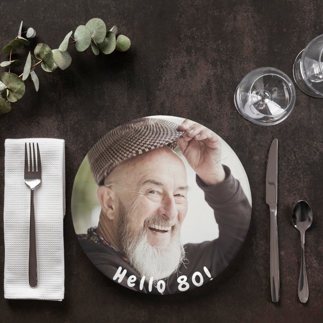 Assiettes En Carton 80e anniversaire photo bonjour 80 hommes (Créateur téléchargé)