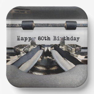 Assiettes En Carton 80e anniversaire Retro Typewriter