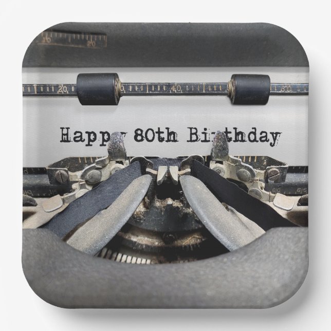 Assiettes En Carton 80e anniversaire Retro Typewriter (Recto)