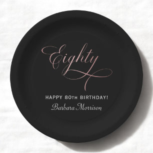 Assiettes En Carton 80e anniversaire Rose de fête d'or Script personna