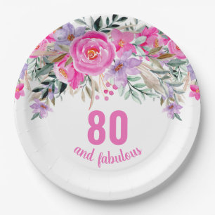 Assiettes En Carton 80e anniversaire rose floral