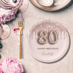 Assiettes En Carton 80e anniversaire rose or parties scintillant rose