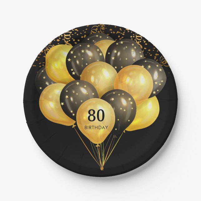 Assiettes En Carton 80e anniversaire surprise Parties scintillant d'or (Devant)