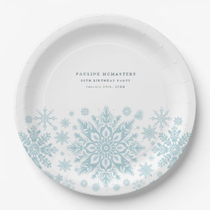 Assiettes En Carton 80e fête d'anniversaire Blue White Snowflake Custo