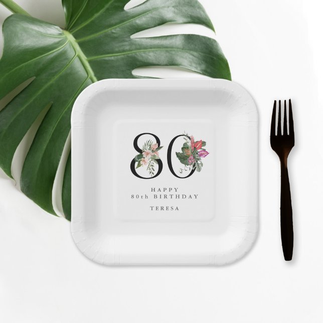 Assiettes En Carton 80th Birthday Simple Elegant Tropical Invitation (Créateur téléchargé)