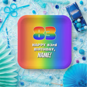 Assiettes En Carton 83e anniversaire : Coloré, amusant Motif arc-en-c