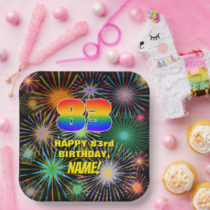 Assiettes En Carton 83e anniversaire : Feu d'artifice coloré et amusan