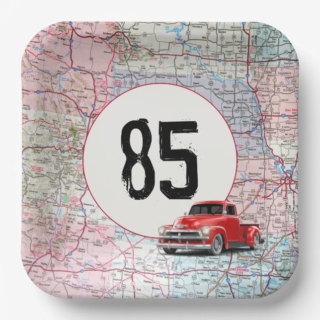 Assiettes En Carton 85e anniversaire Camion rouge Retro sur la carte r (Recto)