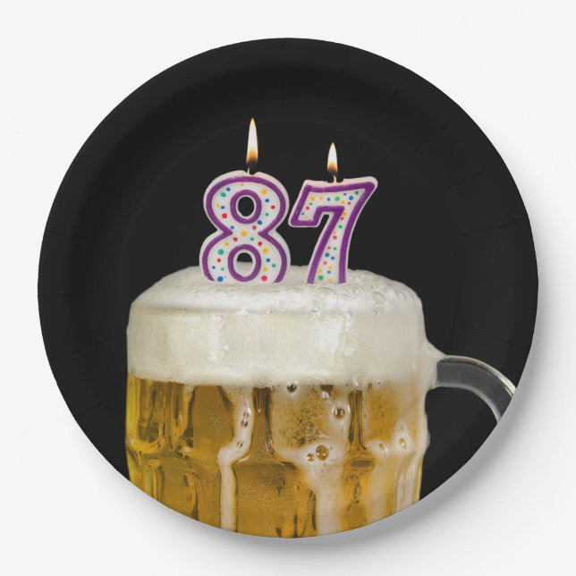 Assiettes En Carton 87e anniversaire Bière sur plaque de papier noir (Devant)