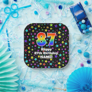 Assiettes En Carton 87ème anniversaire : Fun Stars Motif et Rainbow "8