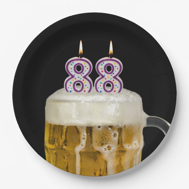 Assiettes En Carton 88e anniversaire Bière sur plaque de papier noir (Devant)