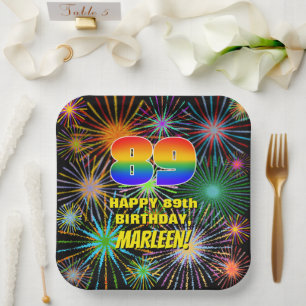 Assiettes En Carton 89e anniversaire : Feu d'artifice coloré et amusan