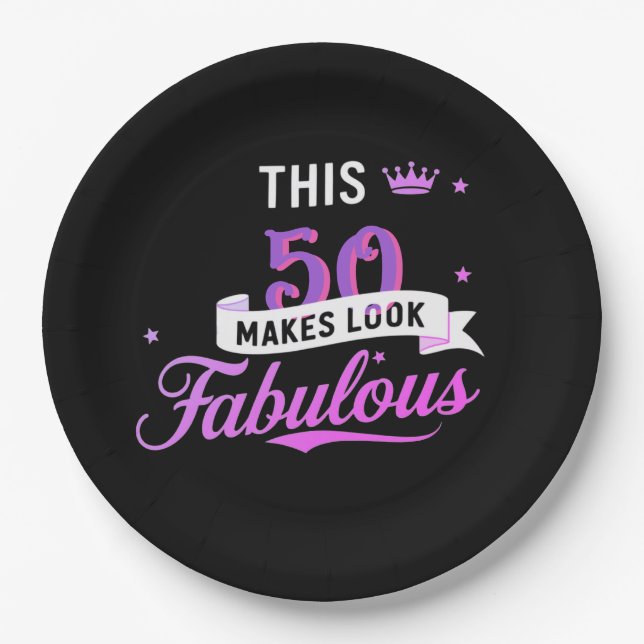 Assiettes En Carton 8-Pack 50th Birthday Round Paper Plates for Her  (Devant)