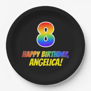 Assiettes En Carton 8e anniversaire : Gras, amusant, simple, Rainbow 8