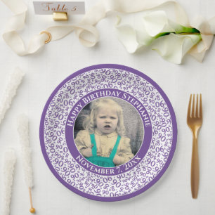 Assiettes En Carton 90 Votre photo Numéro Aléatoire Motif Violet/Blanc