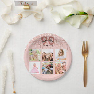 Assiettes En Carton 90e anniversaire blush rose or parties scintillant