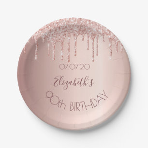 Assiettes En Carton 90e anniversaire blush rose or parties scintillant