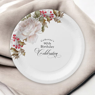 Assiettes En Carton 90e anniversaire Elégant Décembre Hiver Floral