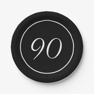 Assiettes En Carton 90e anniversaire Elégant noir blanc