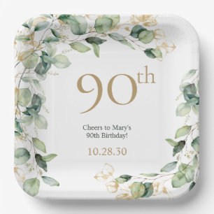 Assiettes En Carton 90e anniversaire Eucalyptus