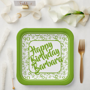 Assiettes En Carton 90e anniversaire Random Number Motif Vert/Blanc