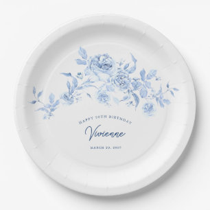 Assiettes En Carton 90e fête d'anniversaire Rose bleu Floral Custom