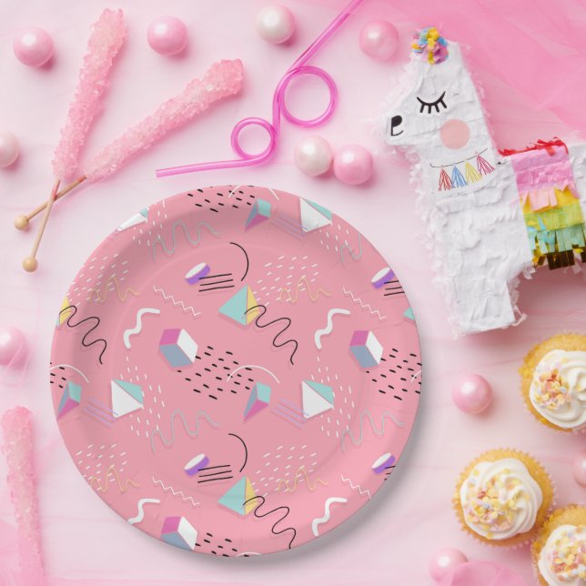 Assiettes En Carton 90s Géométrie et gigognes (Fête)